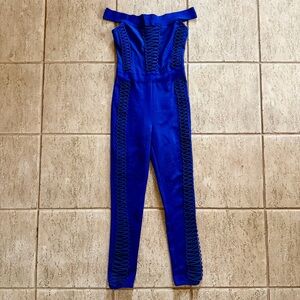 BEBE ROYAL BLUE LACE UP JUMPSUIT CATSUIT  XSMALL XS BADDIE Y2K BODYCON CLUBBING